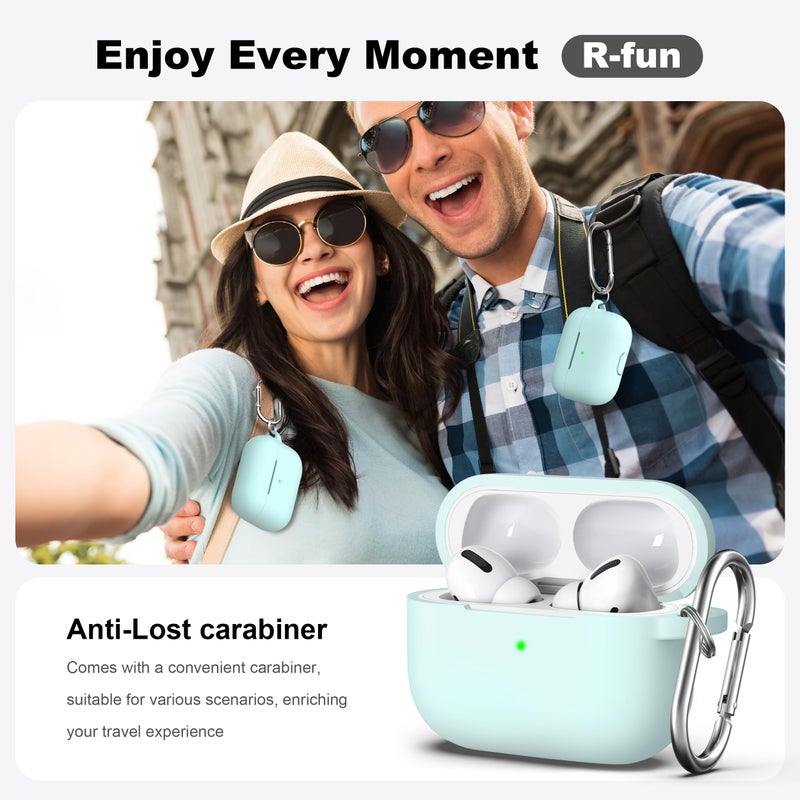 R-fun for AirPods Pro 2nd/1st Generation Case with Cleaner Kit,Soft Silicone Protective Case Cover for Apple AirPod Pro 2/1 for Women Men,AirPods Pro Case Accessories with Keychain,Turquoise - Image 2